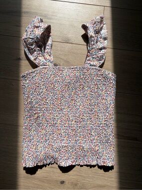 Smocked Floral Square-Neck Tank Top - Multicolor - NWOT